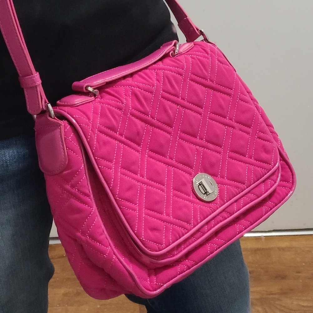 Turnlock Crossbody pink magenta faux leather Quilted Shoulder Bag